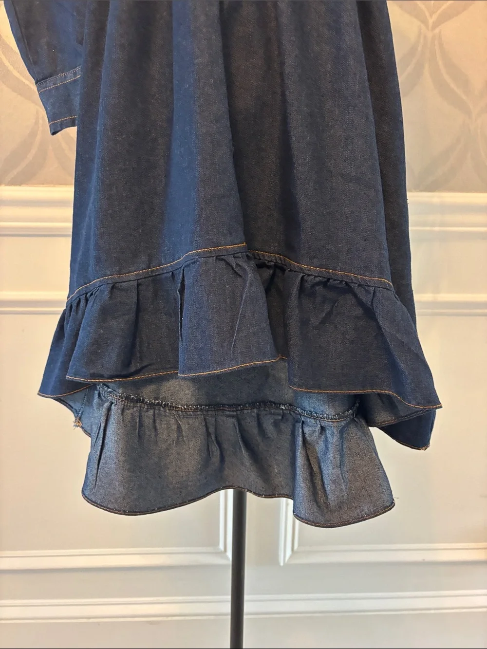 Dollhouse Dark Blue Denim Shirt Dress with Ruffle Hem